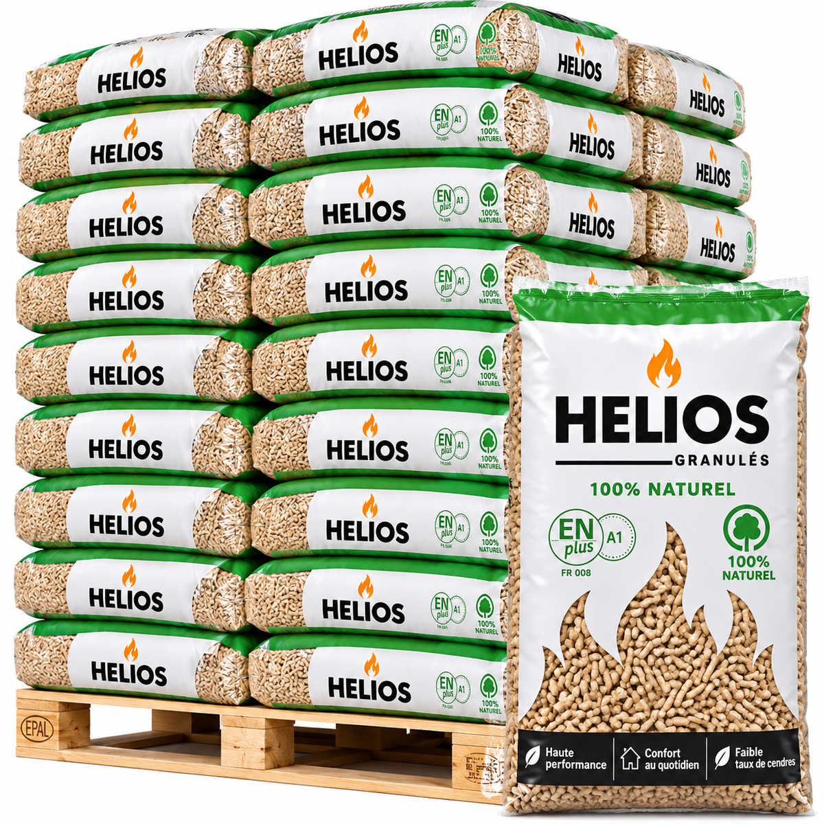 Pellet HELIOS — Palette de 65 sacs de 15 kg — 100% résineux