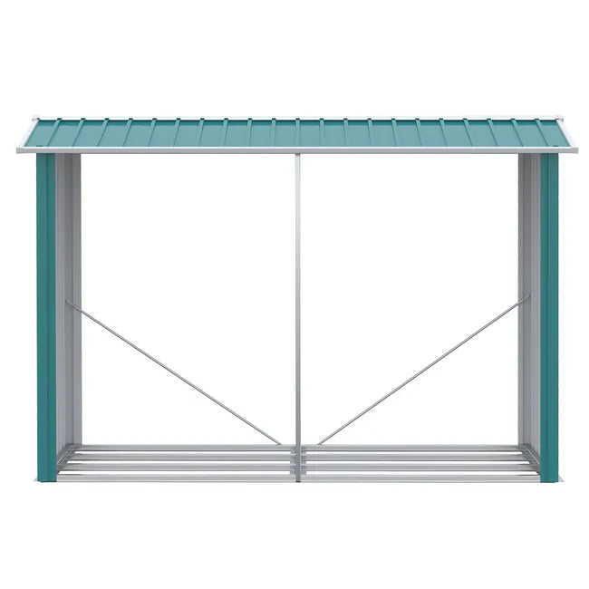 Abri à bois avec structure en acier galvanisé et base surélevée, 240 x 86 x 160 cm, vert