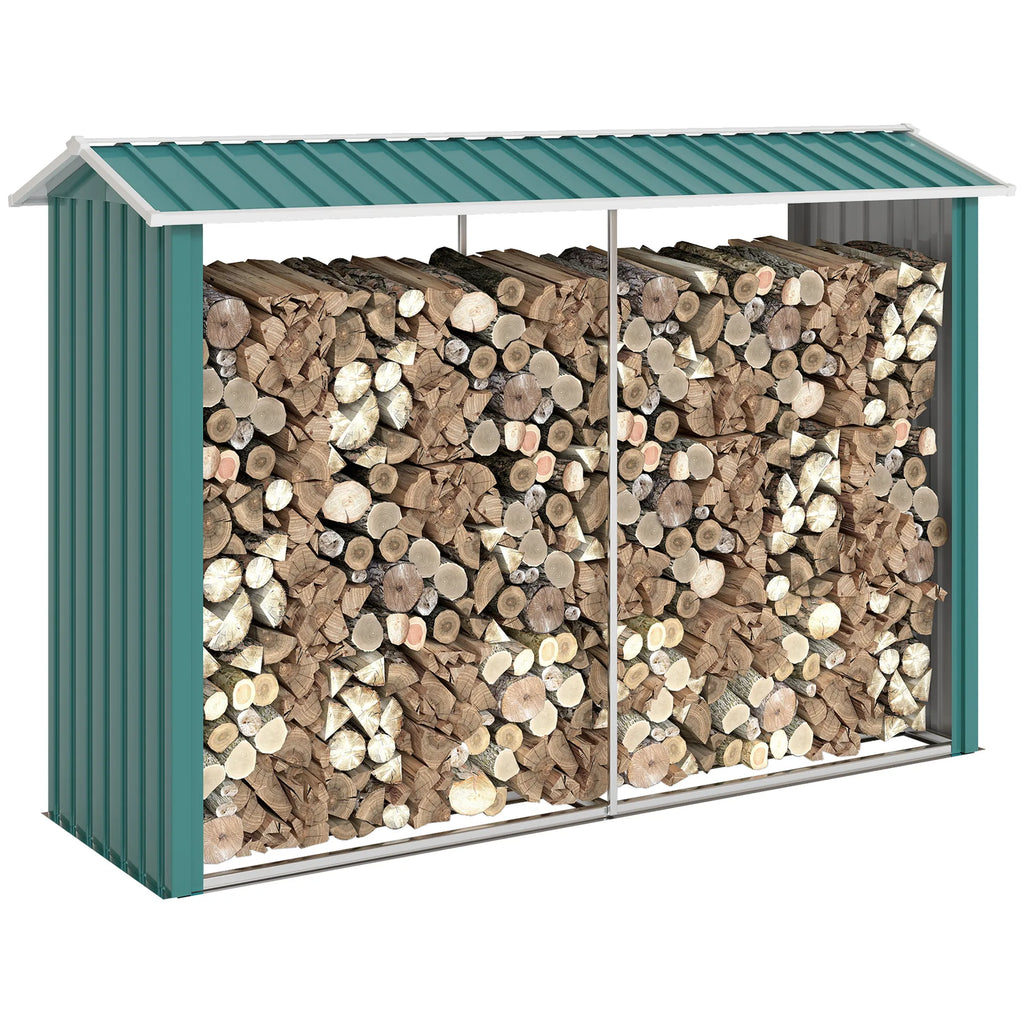 Abri à bois avec structure en acier galvanisé et base surélevée, 240 x 86 x 160 cm, vert