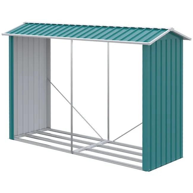 Abri à bois avec structure en acier galvanisé et base surélevée, 240 x 86 x 160 cm, vert